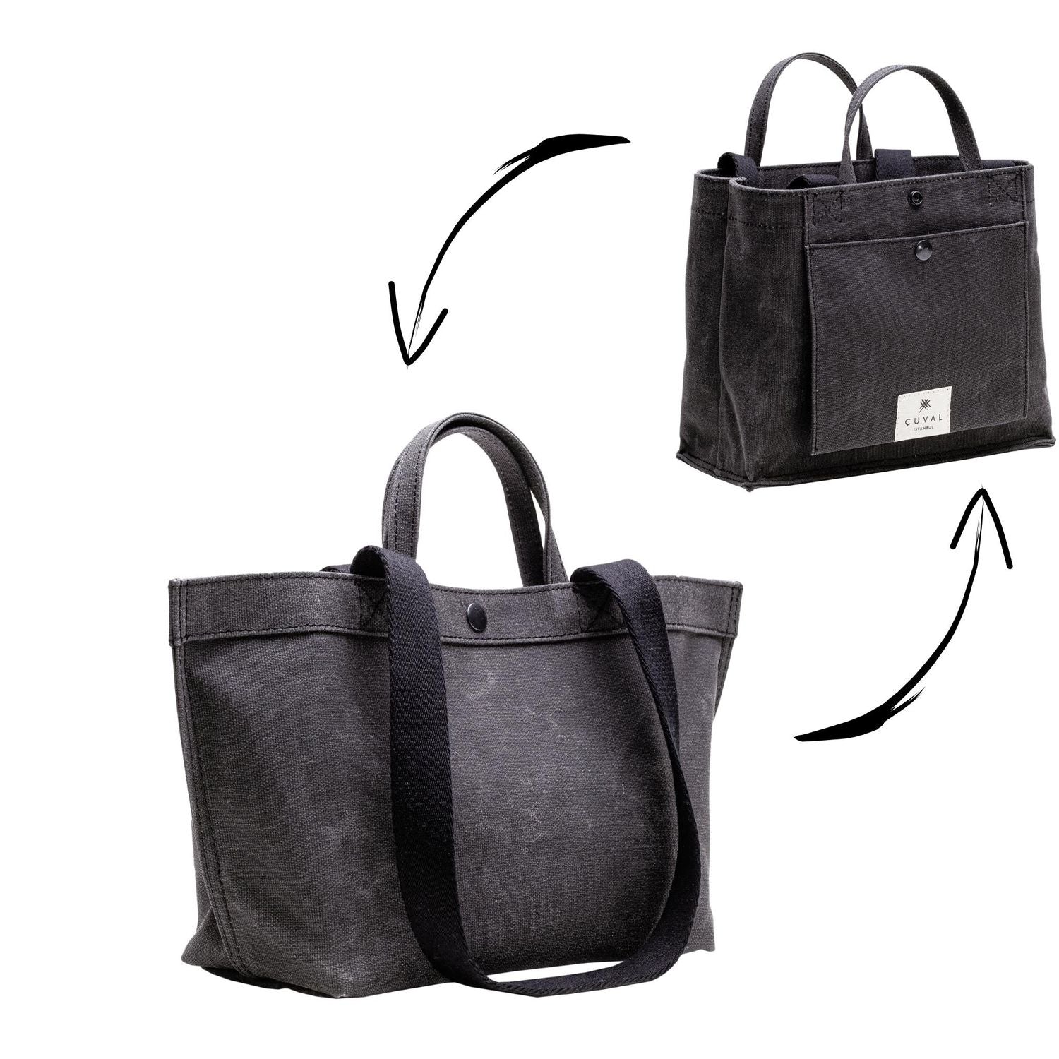 No. 201 Small Tote Charcoal (REVERSIBLE)