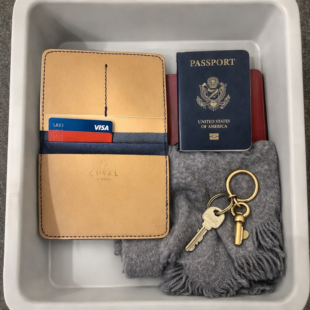 PASSPORT HOLDER LIGHT BLUE// LATTE